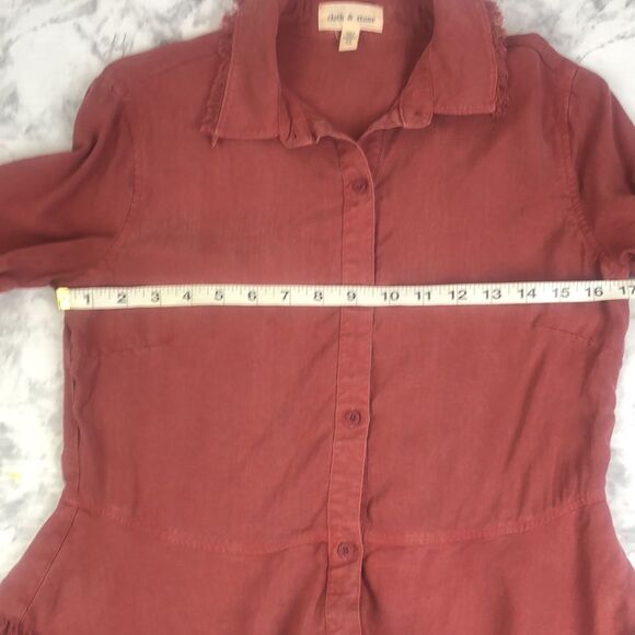 Anthropologie Cloth & Stone Pink Red Tiered Fringe Button Down Top Size XS / Ext - Picture 10 of 14